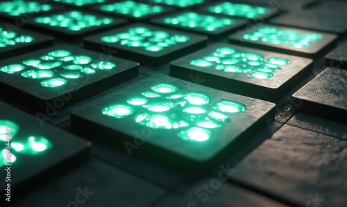 Wallpaper Mural Glowing teal grid pattern, futuristic tech background, abstract design, website banner Torontodigital.ca