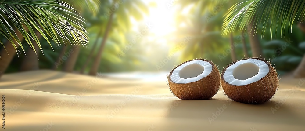 Obraz premium Tropical beach coconuts sunset