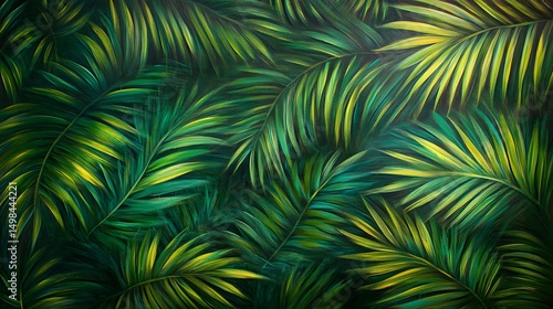 Tropical palm leaves pattern in vibrant greens and yellows.