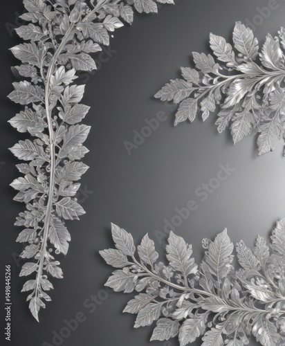 Elegant silver leaf lace border, luxurious metallic sheen, background design, craft