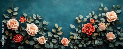 Teal backdrop roses floral arrangement