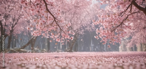 Floating sakura petals, blurred spring landscape, light pink hues ,  soft,  branch,  nature photography