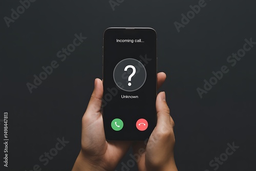 Unknown caller on a smartphone incoming call with question mark displayed