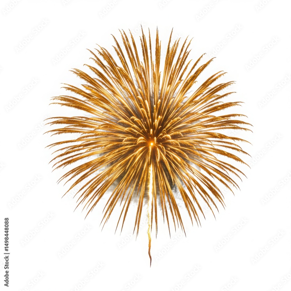 Obraz premium Isolated golden firework burst against white background in a central view