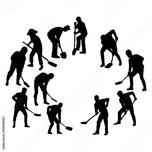 Silhouette of a Man Shoveling