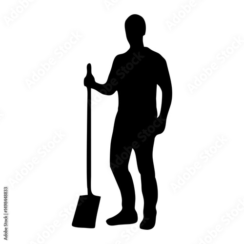 Silhouette of a Man Shoveling
