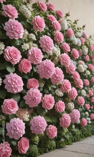 Pink roses, daisies & hydrangeas; vintage floral wall  ,  interior design,  floral design