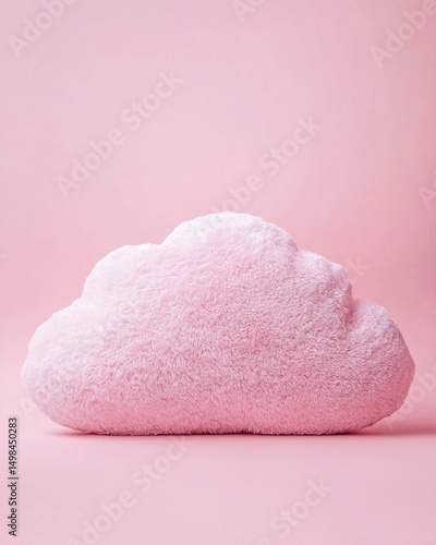 Scandinavian style minimalist home decor, soft pink background with fluffy cloud-shaped pillows, bright natural light creates a cozy aesthetic interior design.