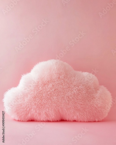 Scandinavian style minimalist home decor, soft pink background with fluffy cloud-shaped pillows, bright natural light creates a cozy aesthetic interior design.