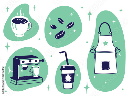 Vector Icon Set for Café – Coffee Cup, Espresso, and Hot Drinks Icons for Menu Design, Coffee Shop Branding, and Mobile App UI