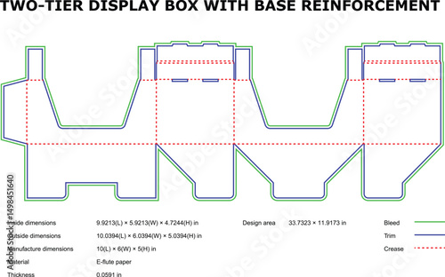Two tier display box packaging template die cut base reinforcement