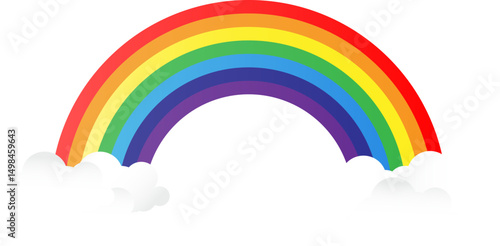 Cute Rainbow with Clouds on White Background. Rainbow Arch Icon. Cute Rainbow Illustration for Kids and Education