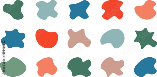 Set of organic amoeba blob shape. Random abstract liquid organic black irregular blotch shapes. Various blotch. Random color blobs