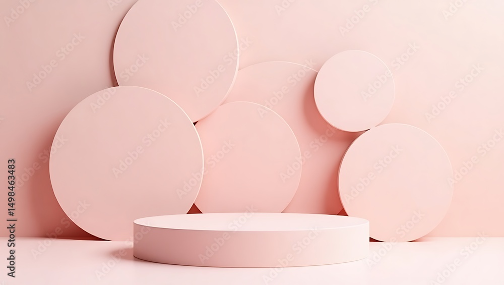 Fototapeta premium Pink podium with circles for product display and presentation