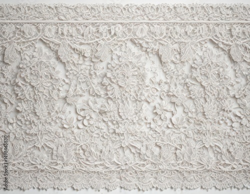 Intricate vintage lace overlay with ornate texture against pure white backdrop  Classic style , crochet, net