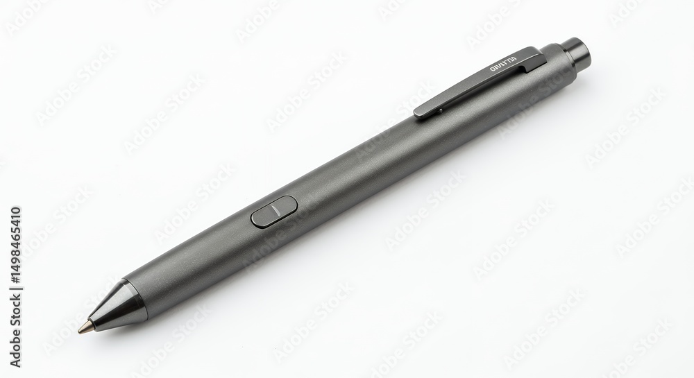 Sleek Gunmetal Gray Ballpoint Pen on White Background Sleek Gunmetal Gray Ballpoint Pen on White Background
