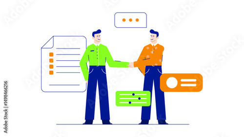 Two men shake hands near a_Checklist, suitable for business or partnership concepts, teamwork, agreements, collaborations, successful negotiations.