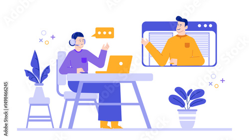 Title Person on a video call with another person. Suitable for marketing digital communication tools, remote work concepts, virtual meetings, online education content, technology blogs, and websites.