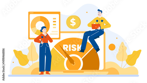 Title Two people discussing risk management. Suitable for finance blogs, presentations, and articles on business strategies and risk assessment.