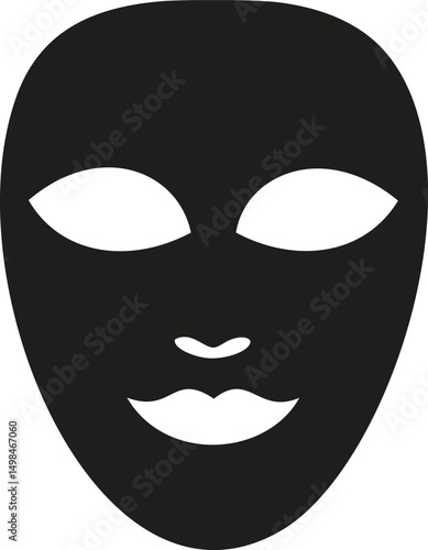 Black and white artistic mask design with eyes and lips visible. Vector illustration