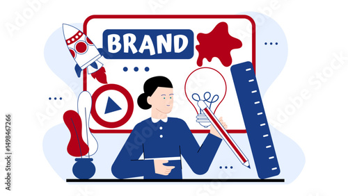 Conceptual business idea sketch with a lightbulb symbolizing creativity and innovation in branding. Marketing strategies, branding concepts, business ideas visualization.