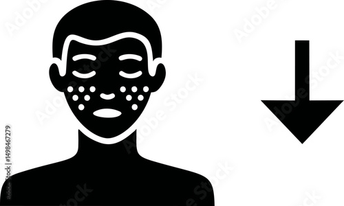 Black icon of a person with acne and downward arrow, . Vector illustration