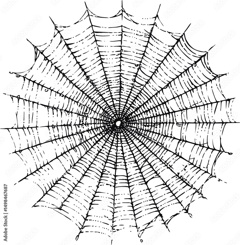 Obraz premium Intricate black and white spider web with radial symmetry illustration. Vector illustration