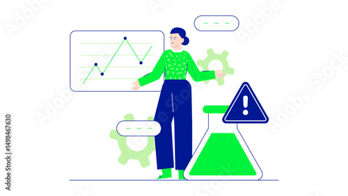 Person demonstrates data from a graph and a beaker. Perfect for science presentations, educational materials, research analysis, and technology concepts.