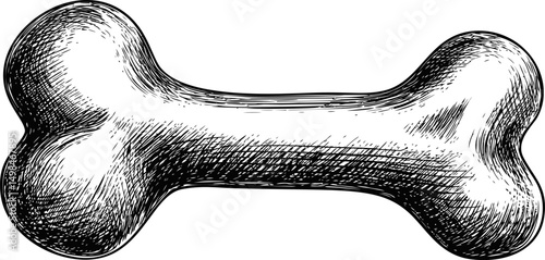 Skeletal bone illustration with detailed hatching, monochrome sketch style. Vector illustration