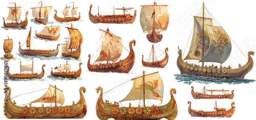 viking ship watercolor clipart