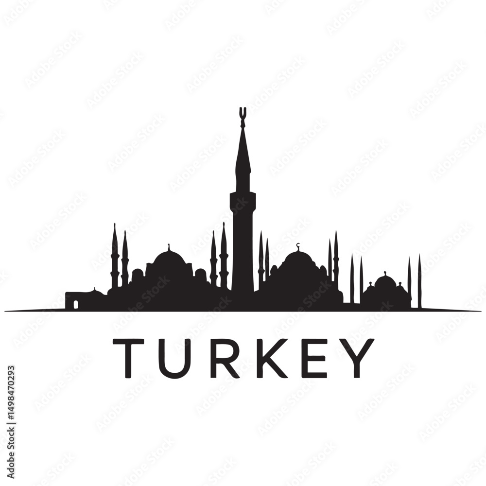 Naklejka premium Turkey skyline and landmarks design, vector illustration. Vector black silhouette. with white background