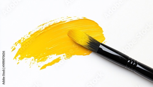 Yellow paintbrush stroke with white background.