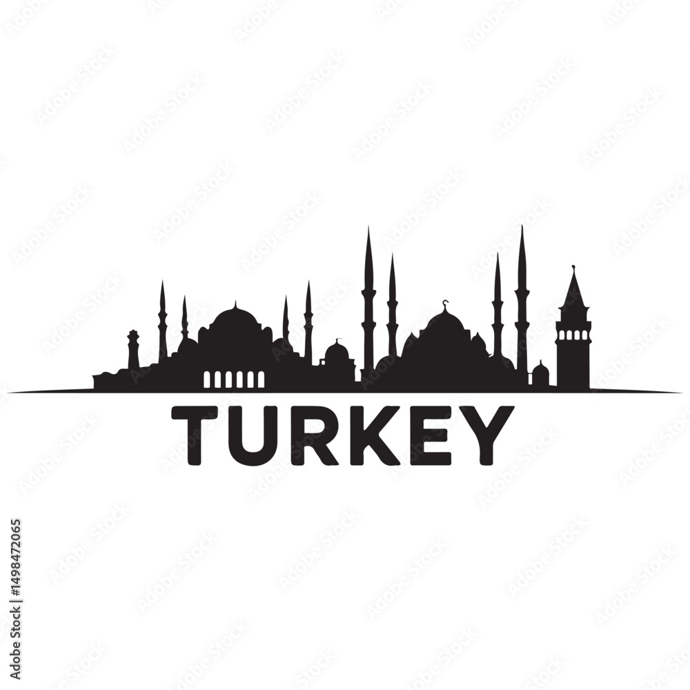 Fototapeta premium Turkey skyline and landmarks design, vector illustration. Vector black silhouette. with white background