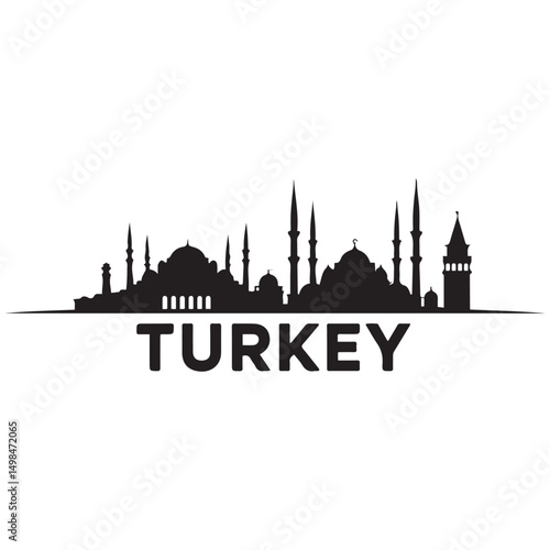 Turkey skyline and landmarks design, vector illustration. Vector black silhouette. with white background
