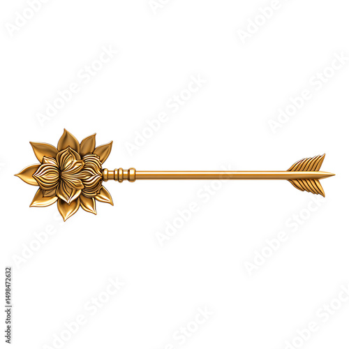 A Satin Gold Arrow with Jain Lotus Ponds Temple Pur Isolated on Transparent Background