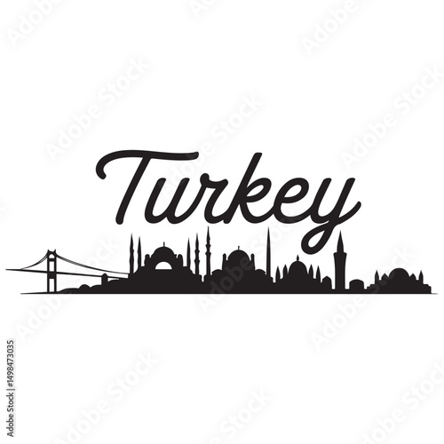 Turkey skyline and landmarks design, vector illustration. Vector black silhouette. with white background