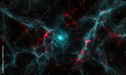 Cosmic Nebula, Red and Blue Gas Clouds, Deep Space, Starry Background, Science Fiction