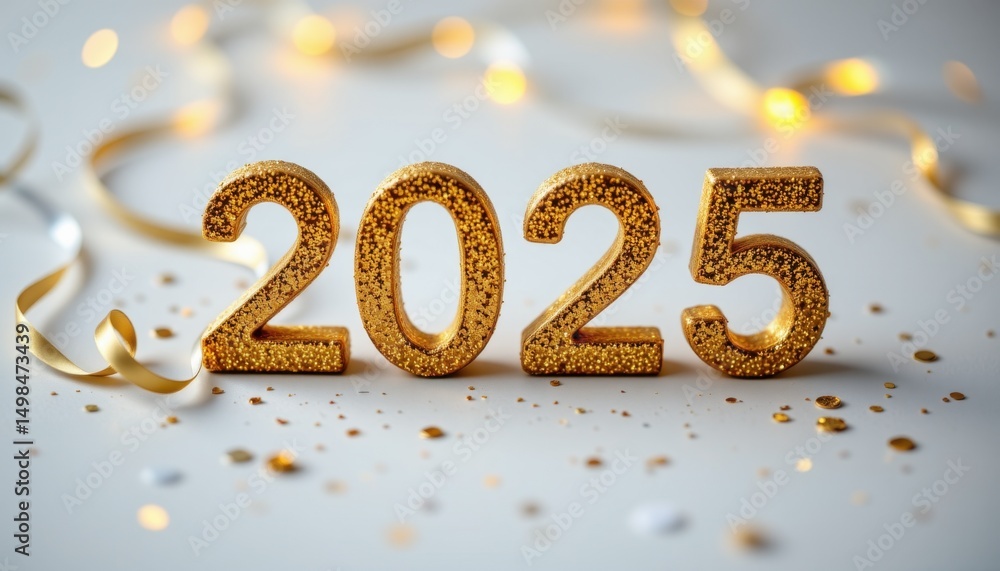 New year celebration 2025 festive event party atmosphere golden decorations close-up view joyful spirit New year celebration 2025 festive event party atmosphere golden decorations close-up view joyful spirit