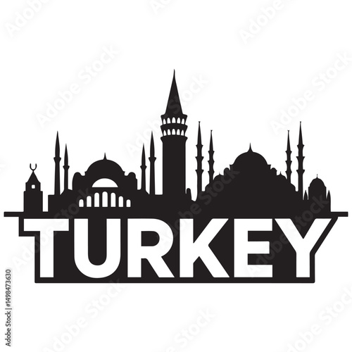 Turkey skyline and landmarks design, vector illustration. Vector black silhouette. with white background