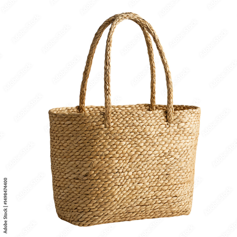 Natural Straw Tote Bag with Organic Texture Isolated on Transparent Background Natural Straw Tote Bag with Organic Texture Isolated on Transparent Background