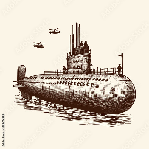 Vector illustration of a submarine sketch