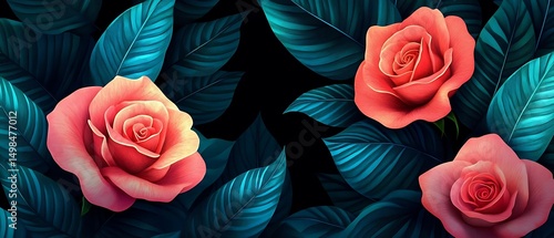 Dark foliage, pink roses