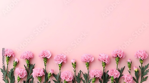 Pink carnations border, pastel background, card design