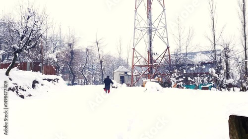 Man on white fresh snow