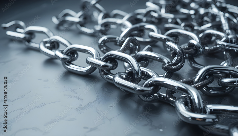 Fototapeta premium Interconnected Metallic Links on Smooth Surface Conveying Strength and Unity