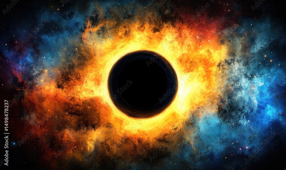 Naklejka premium Fiery Black Hole in Nebula; Space, Cosmic, Energy, Art, Background, Science Fiction, Astronomy