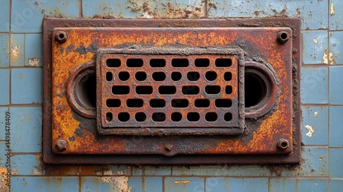 Wallpaper Mural Rusty ventilation grille on tiled wall Torontodigital.ca