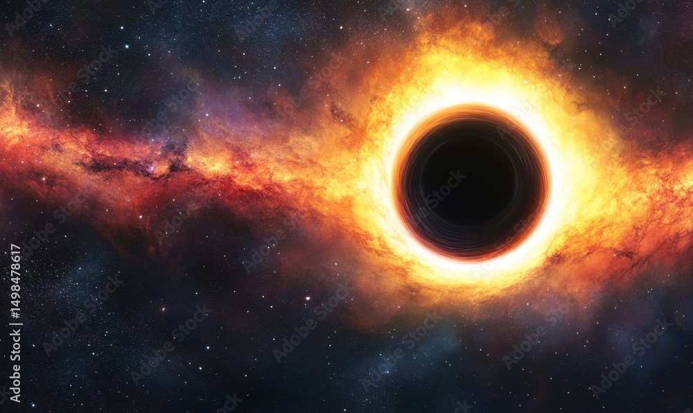 Fototapeta premium Fiery Black Hole in Space Nebula Cosmic Background