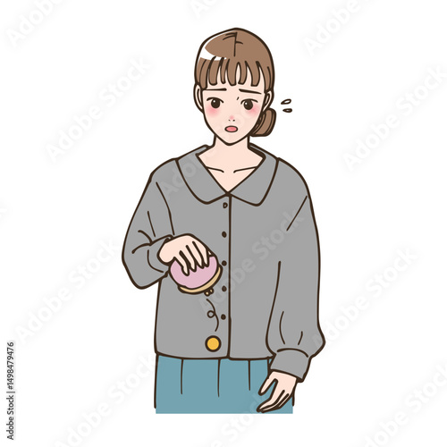 アニメ風の金欠になっている若い女性のイラスト