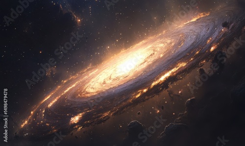 Wallpaper Mural Fiery Galaxy Core, Cosmic Dust, Space Background, Science Fiction Art, Wallpaper Torontodigital.ca